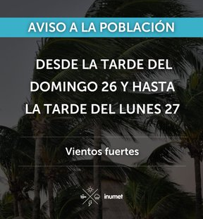 Inumet advierte por vientos fuertesdesde el día domingo y hasta la tarde del lunes 