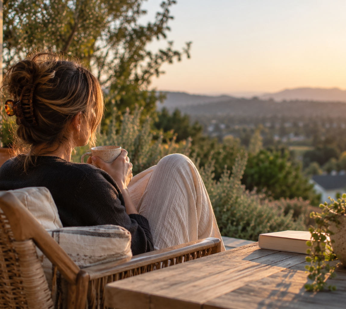 Mom taking quiet time for herself outdoors after carrying the demands of family life