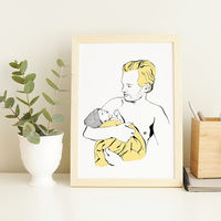 Dessin digital sur mesure d'un papa et son bébé à la naissance