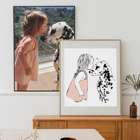 Portrait dessiné à la tablette d'une petite fille et son dalmatien