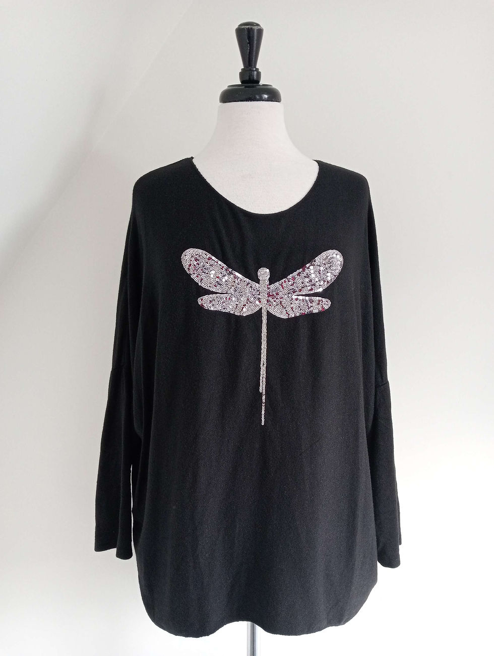 Thumbnail: Ladies Italian Langenlook Sequin Dragonfly Jumper Knit UK 12 14 16 black