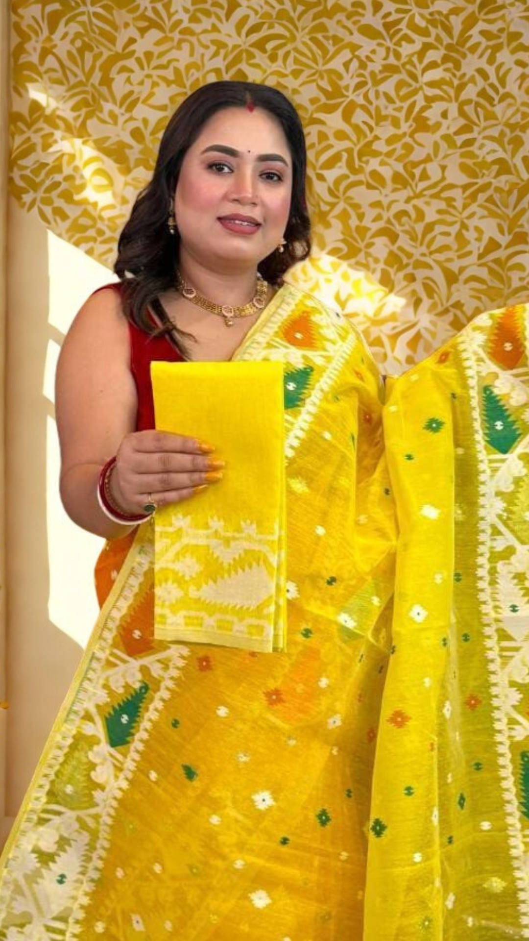 Yellow Saw Teeth Korat Dhakai Jamdani Saree
