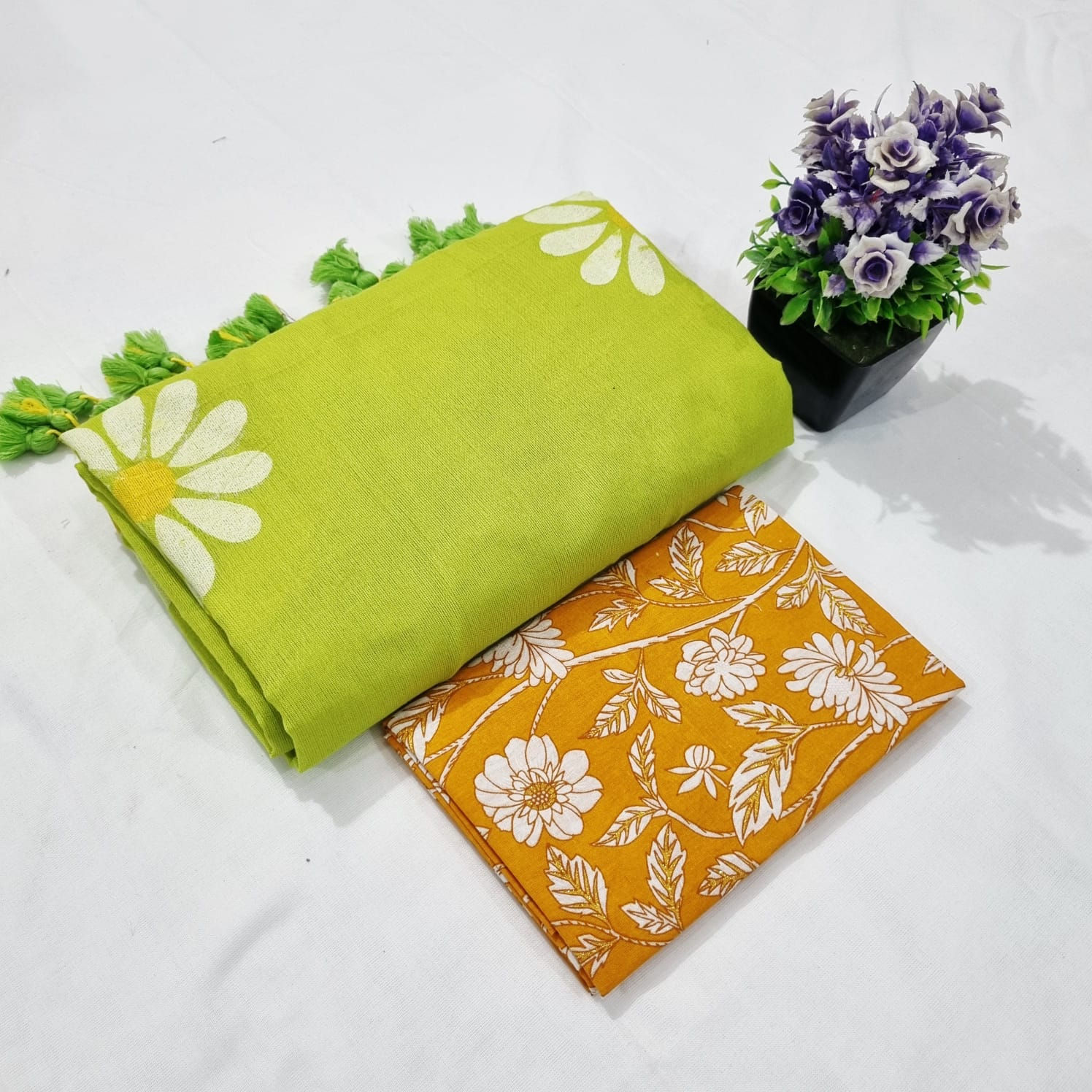 Sunflower Khadi Cotton Saree | Kalamkari Blouse II