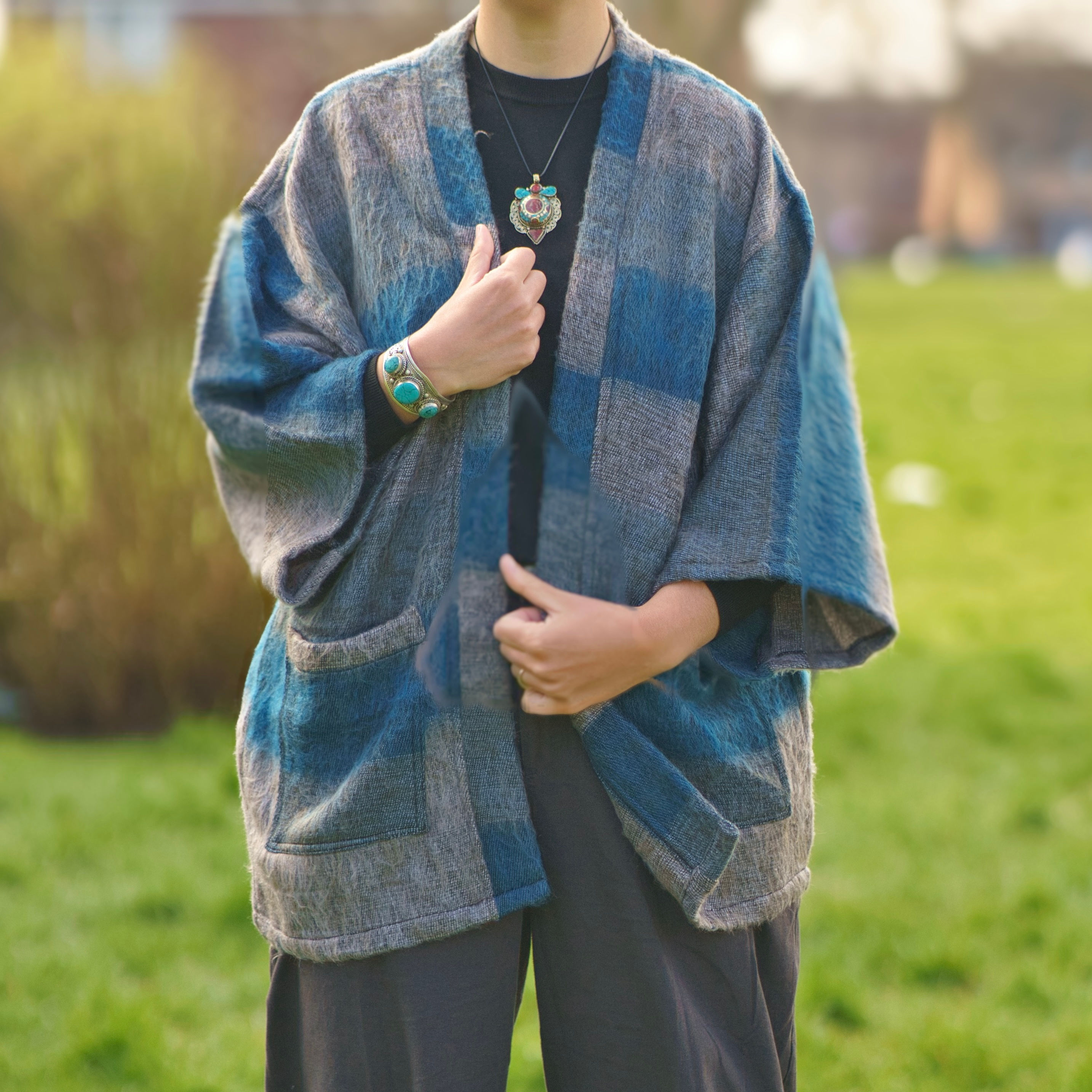 Coastal blue and grey striped Himalayan kimono