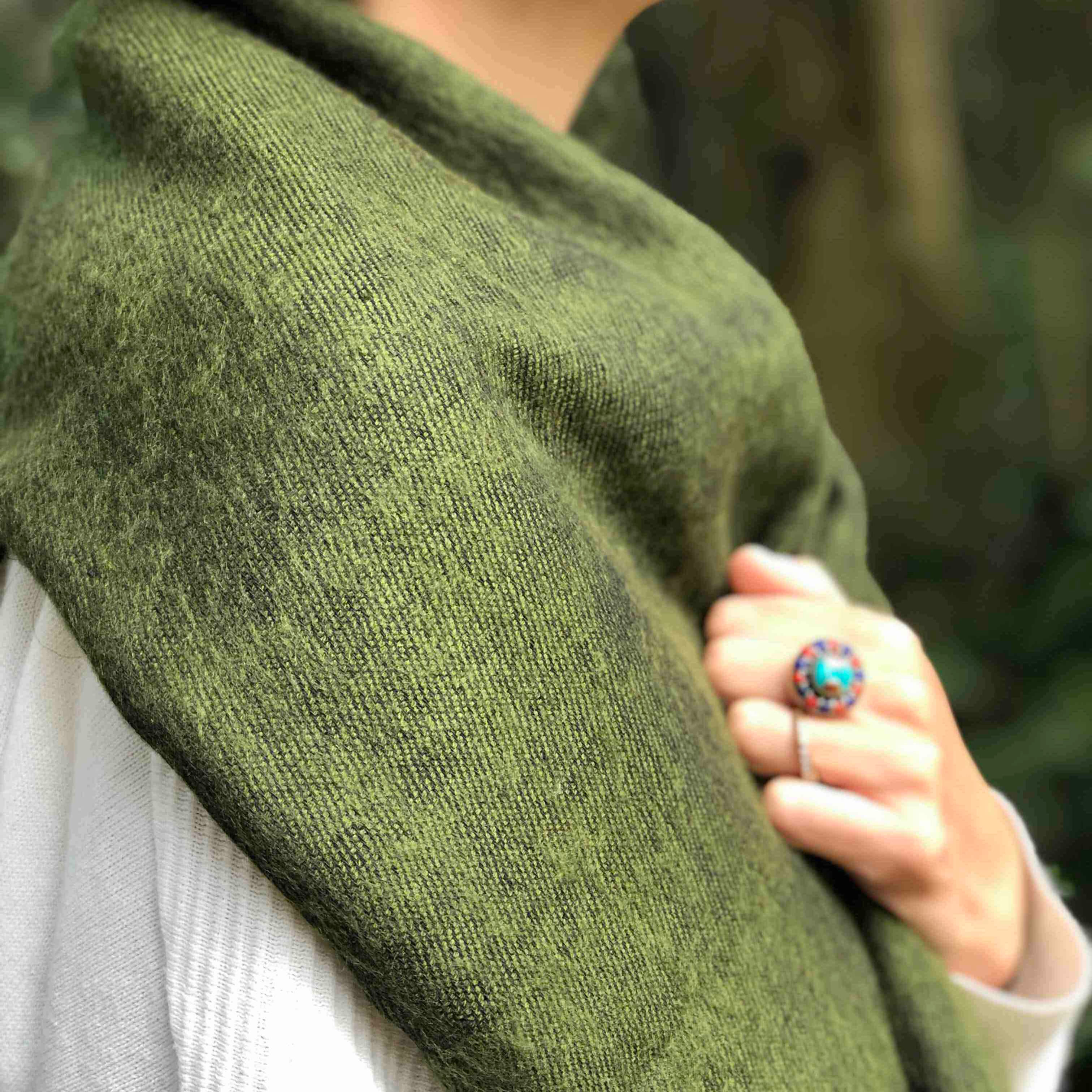 Softest yak wool shawl, close-up texture view.
