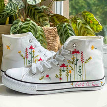 Picture of wild flowers embroidered shoes.