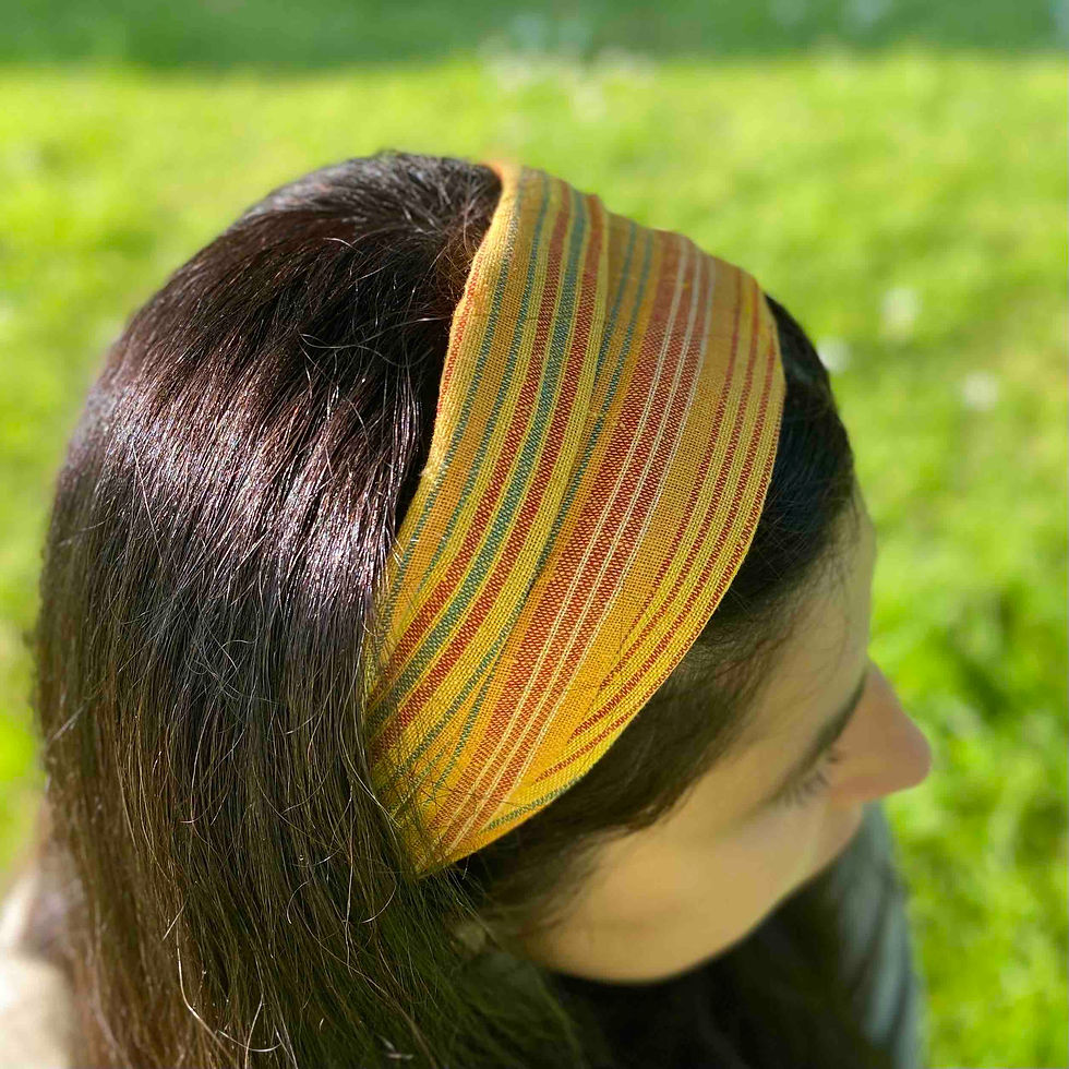 Striped cotton headband, breathable fabric.