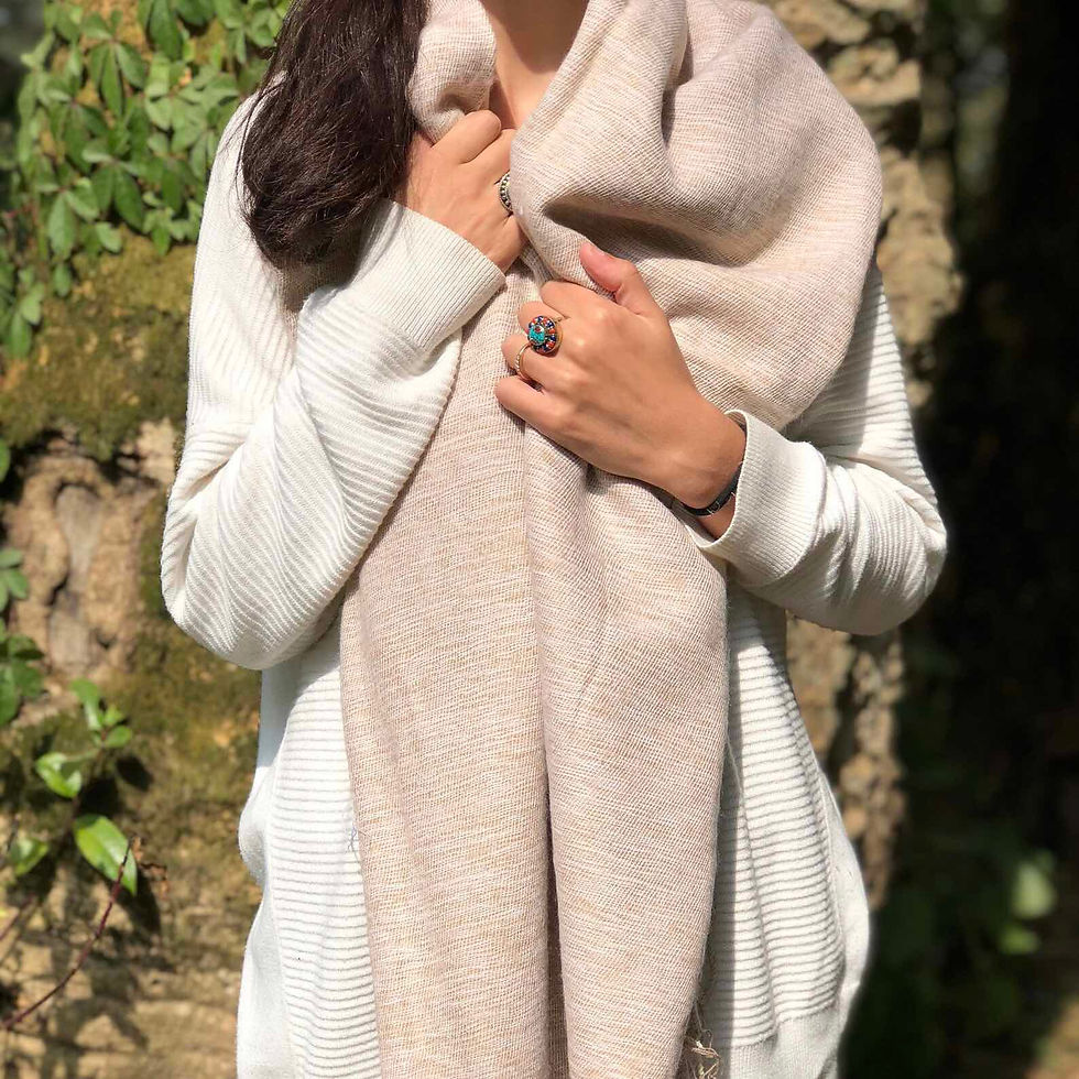 Thumbnail: Comfortable yak wool shawl, casually styled.