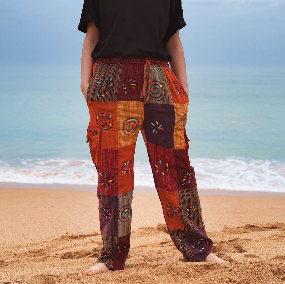 Thumbnail: Patchwork trousers, lightweight travel friendly.