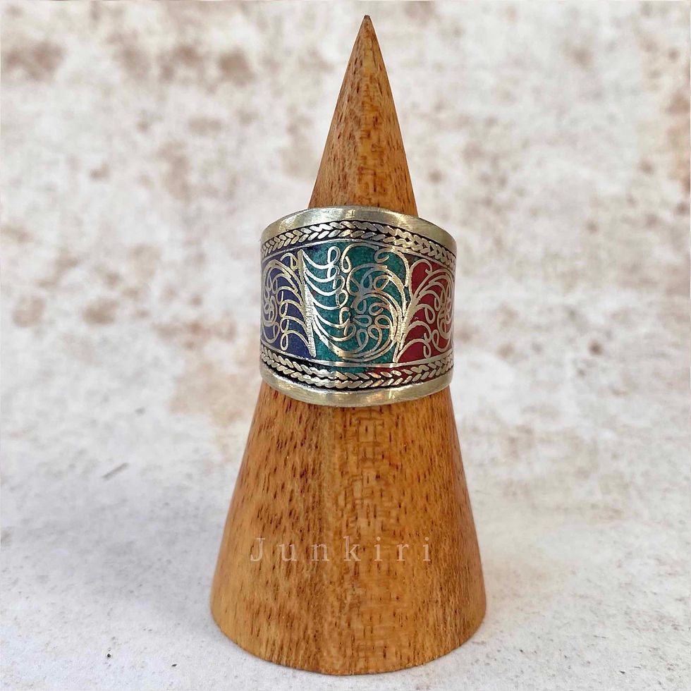 Multicoloured Floral Tibetan Ring Front View.