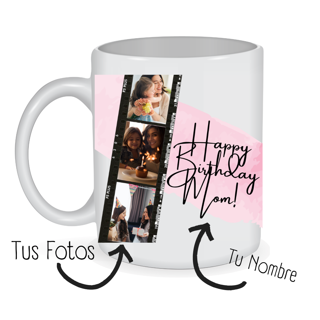 Taza Rollo Fotográfico con Foto y Nombre 11oz