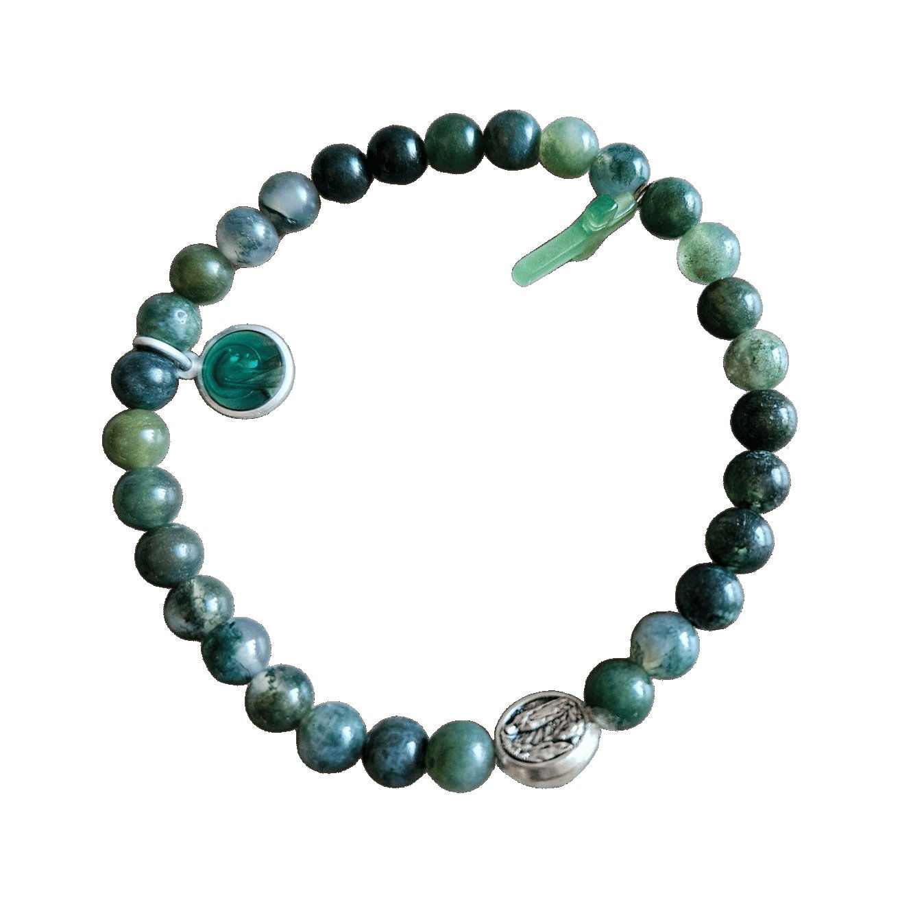Bracelet chrétien en pierres naturelles, croix et médaille de Lourdes