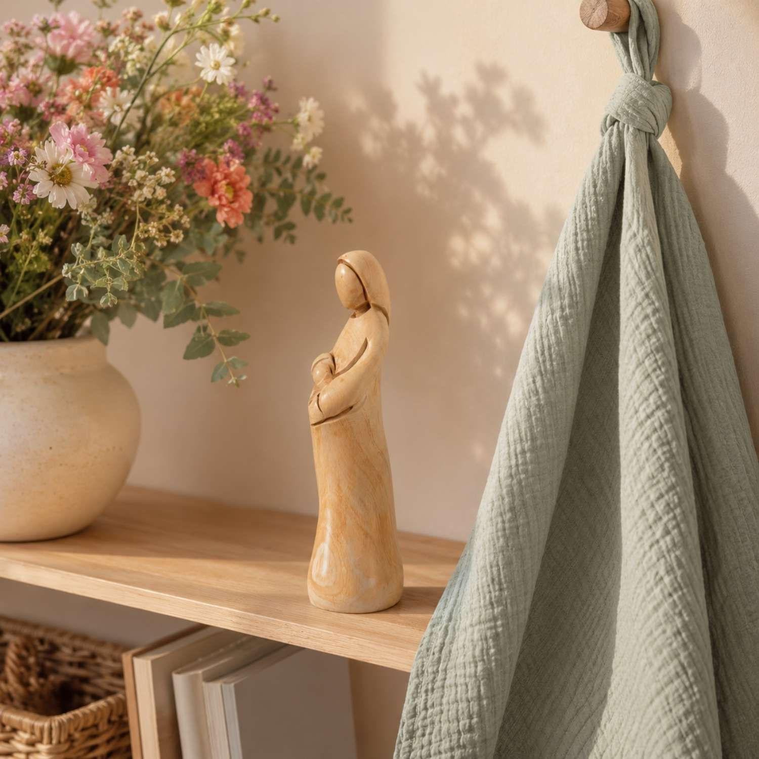 Vierge enceinte en bois d’olivier – Sculpture artisanale de Bethléem
