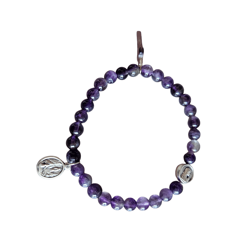 Miniature : Bracelet pierres naturelles, croix et médailles religieuses