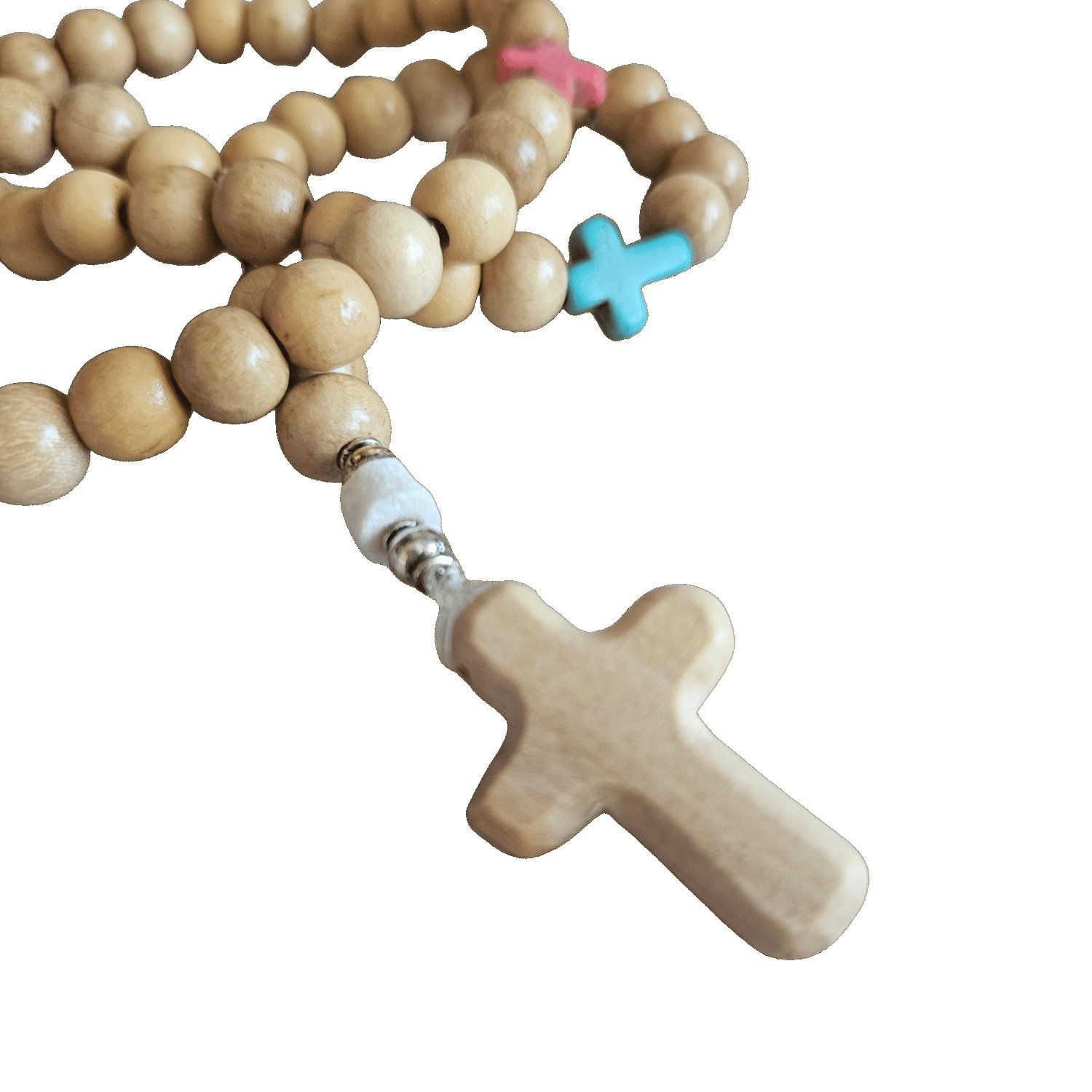 Chapelet en bois verni 55 perles – Croix en bois d’olivier