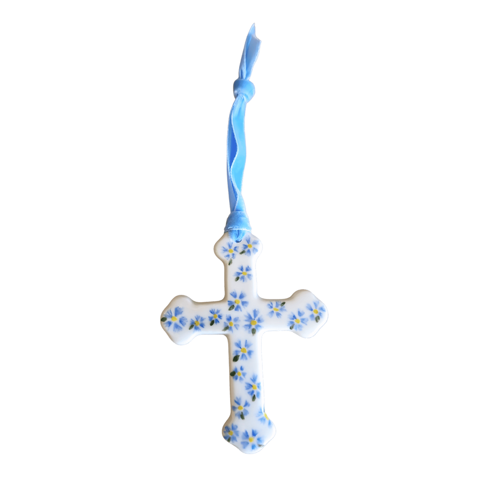 Miniature : Croix en porcelaine fleurie