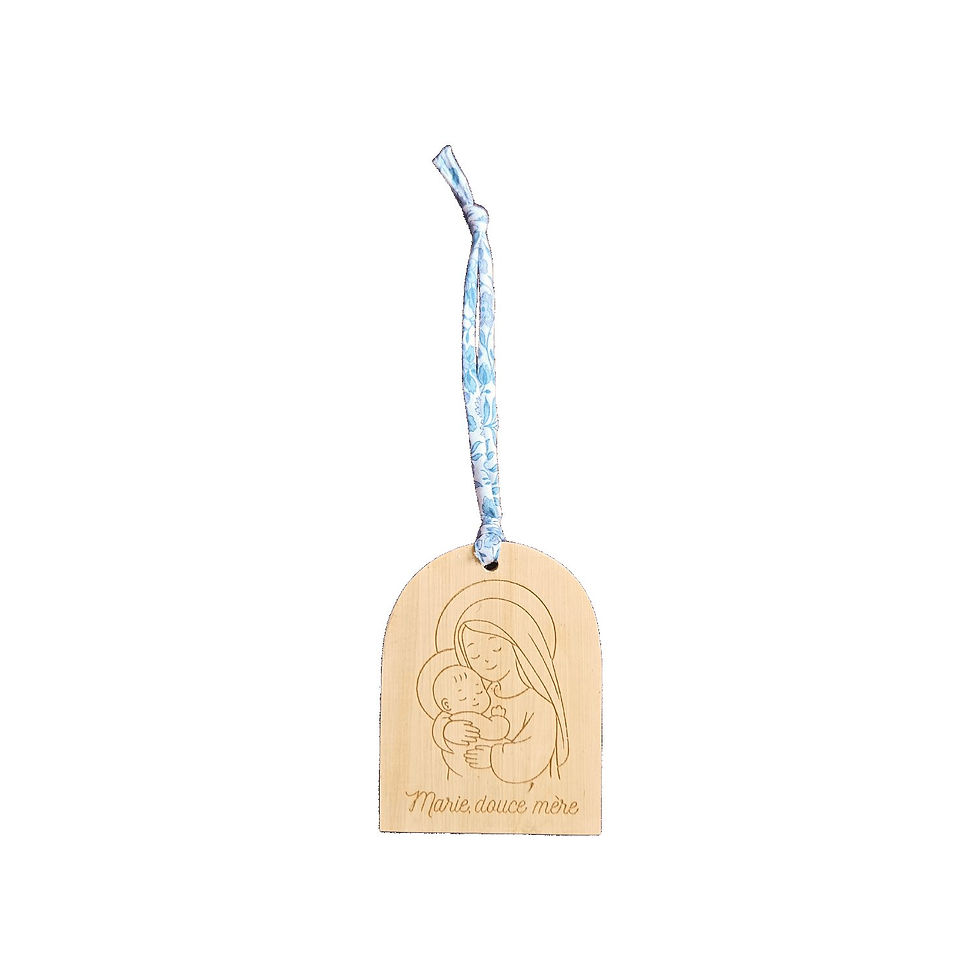 Miniature : Médaillon en bois recyclé "Marie, douce mère "– Création originale