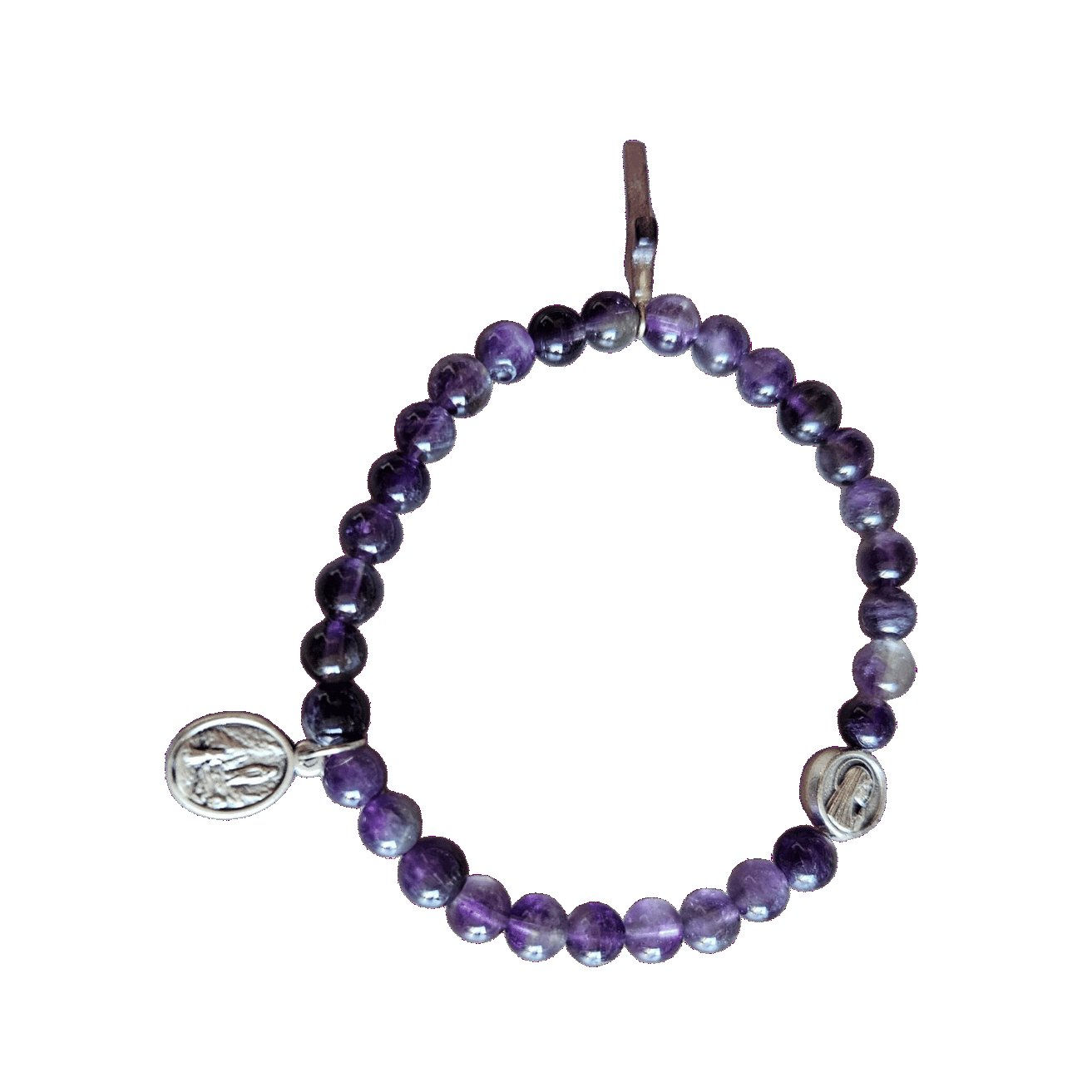Bracelet chrétien en pierres naturelles, croix et médaille de Lourdes