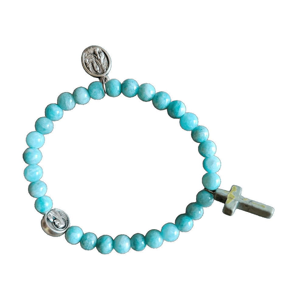 Miniature : Bracelet chrétien en pierres naturelles, croix et médaille de Lourdes