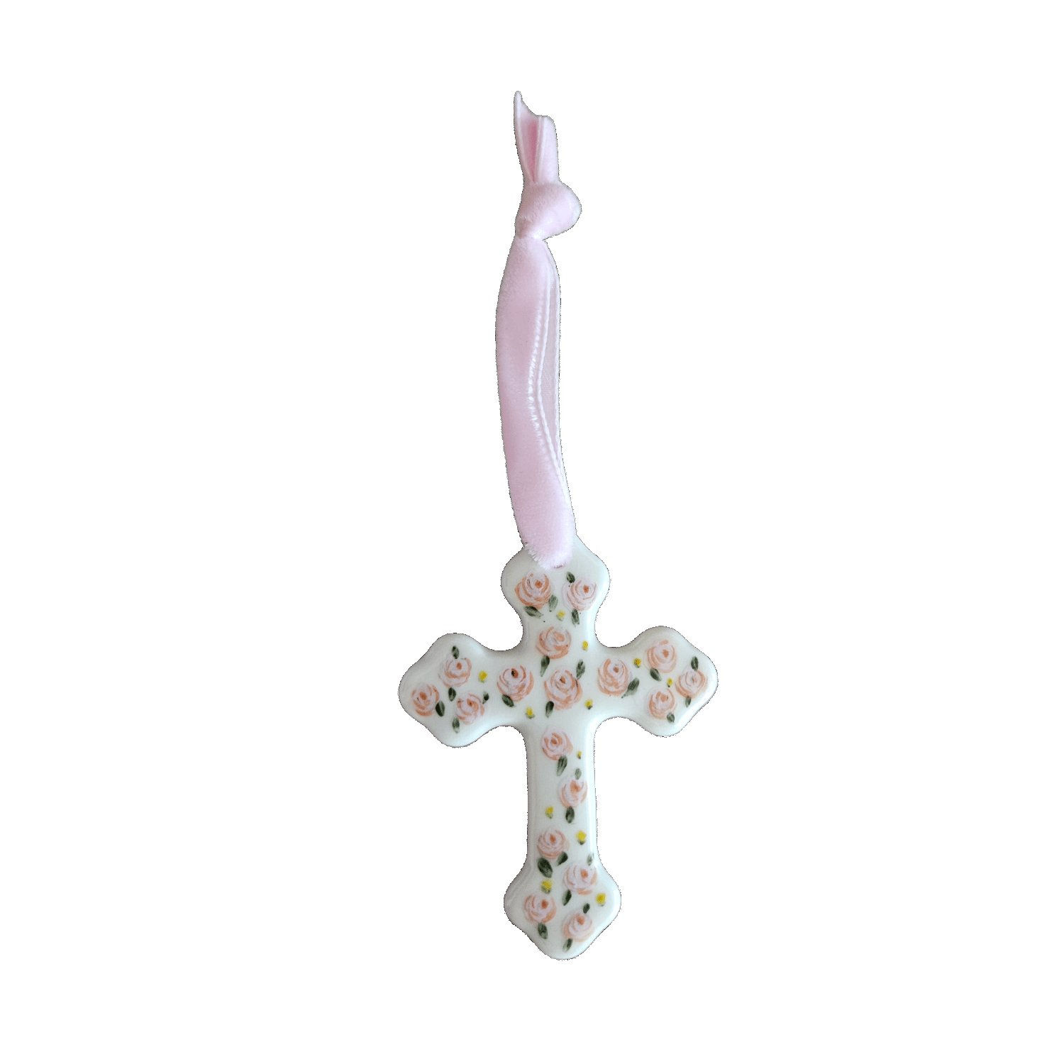 Petite croix murale en porcelaine fleurie