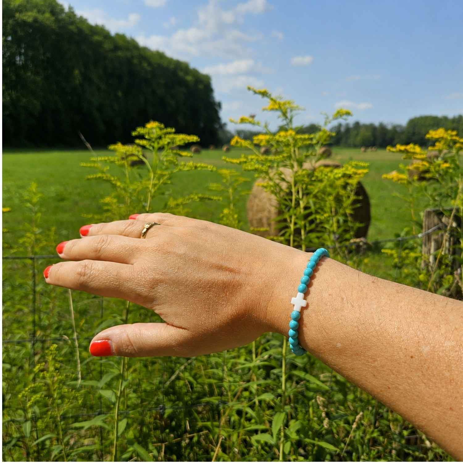 Bracelet en turquénite et médaille mariale 
