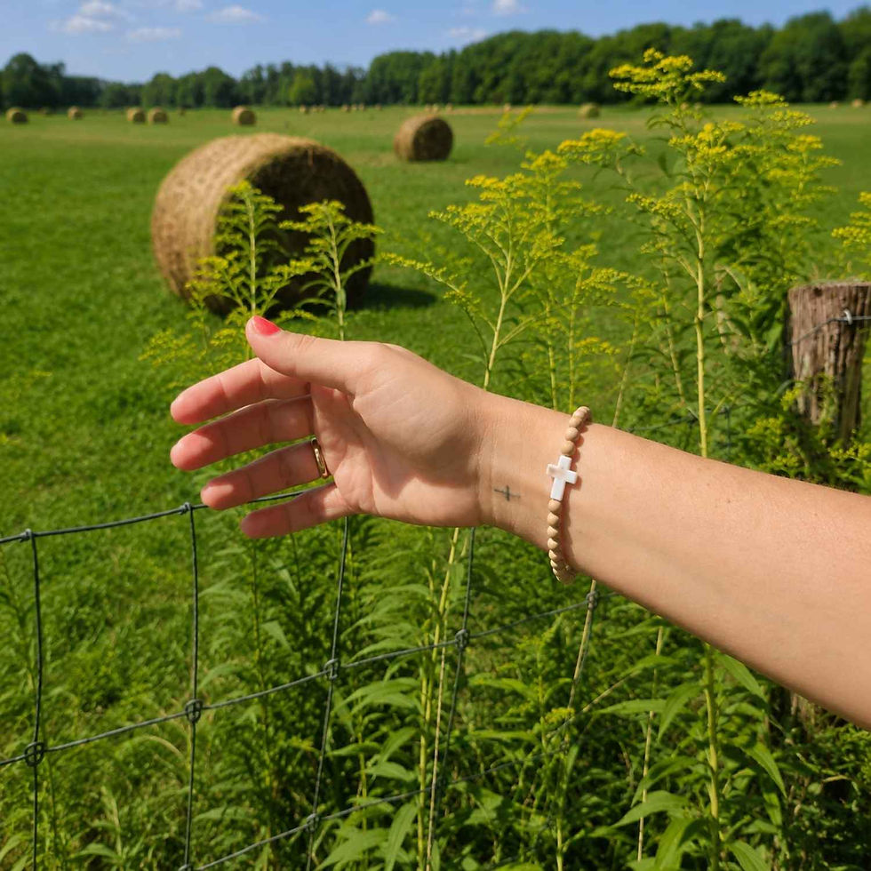 Miniature : Bracelet chrétien artisanal en bois, croix et médaille