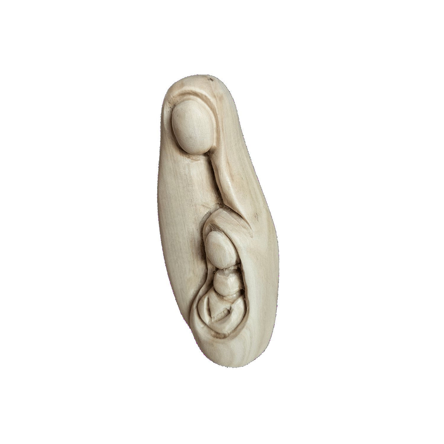 Sainte Famille minimaliste en bois d’olivier de Bethléem – Sculpture artisanale