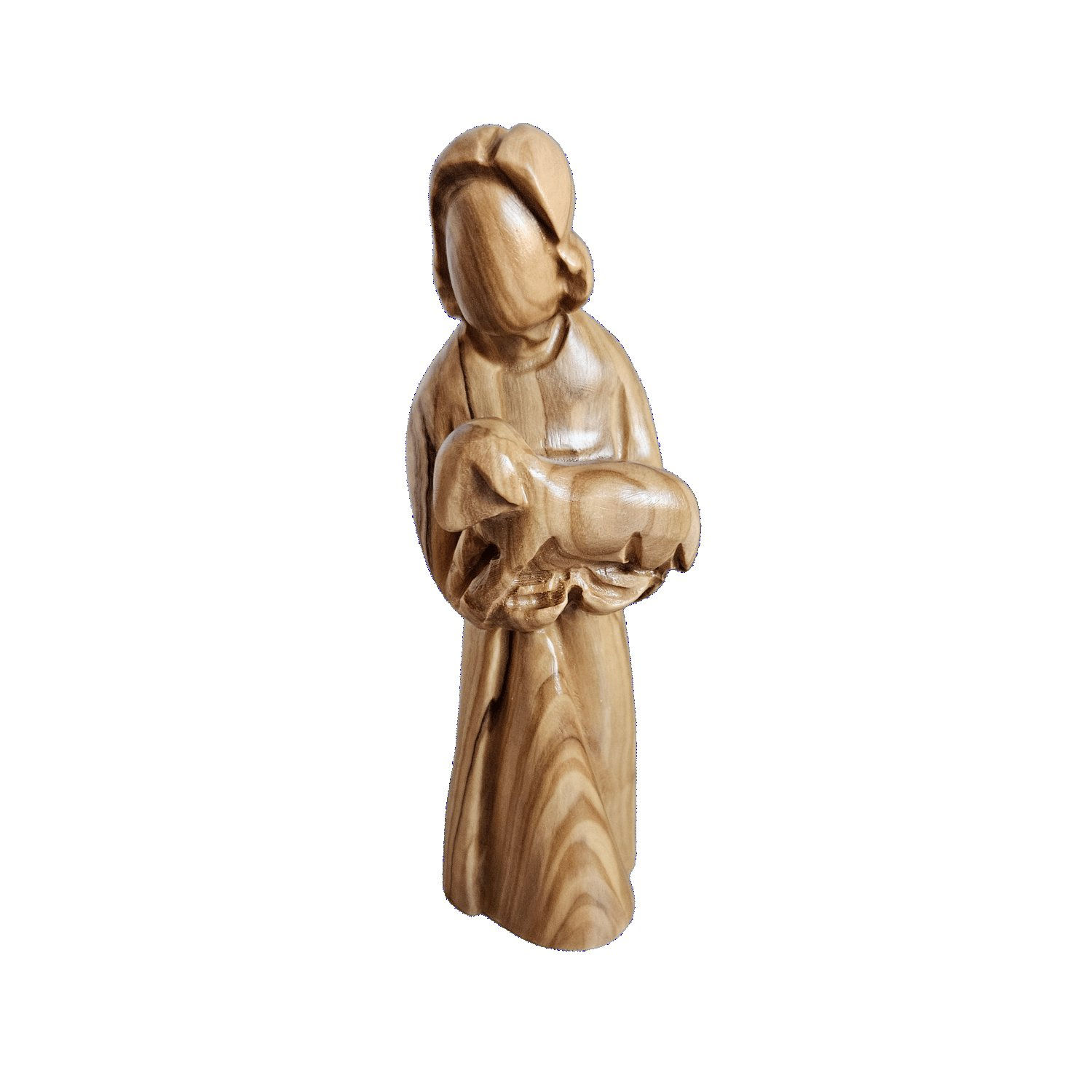 Le Bon Pasteur en bois d’olivier de Bethléem – Sculpture artisanale