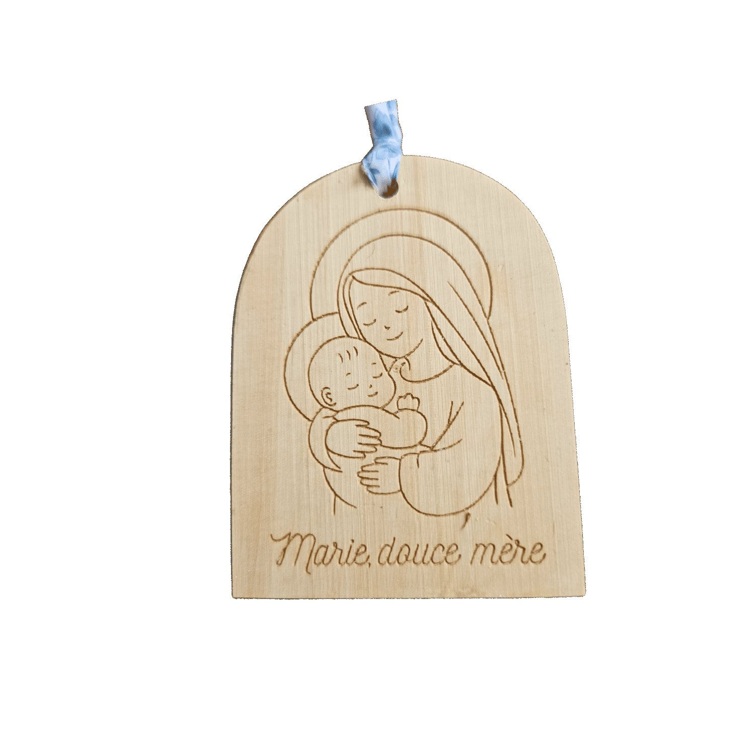Médaillon en bois recyclé "Marie, douce mère "– Création originale