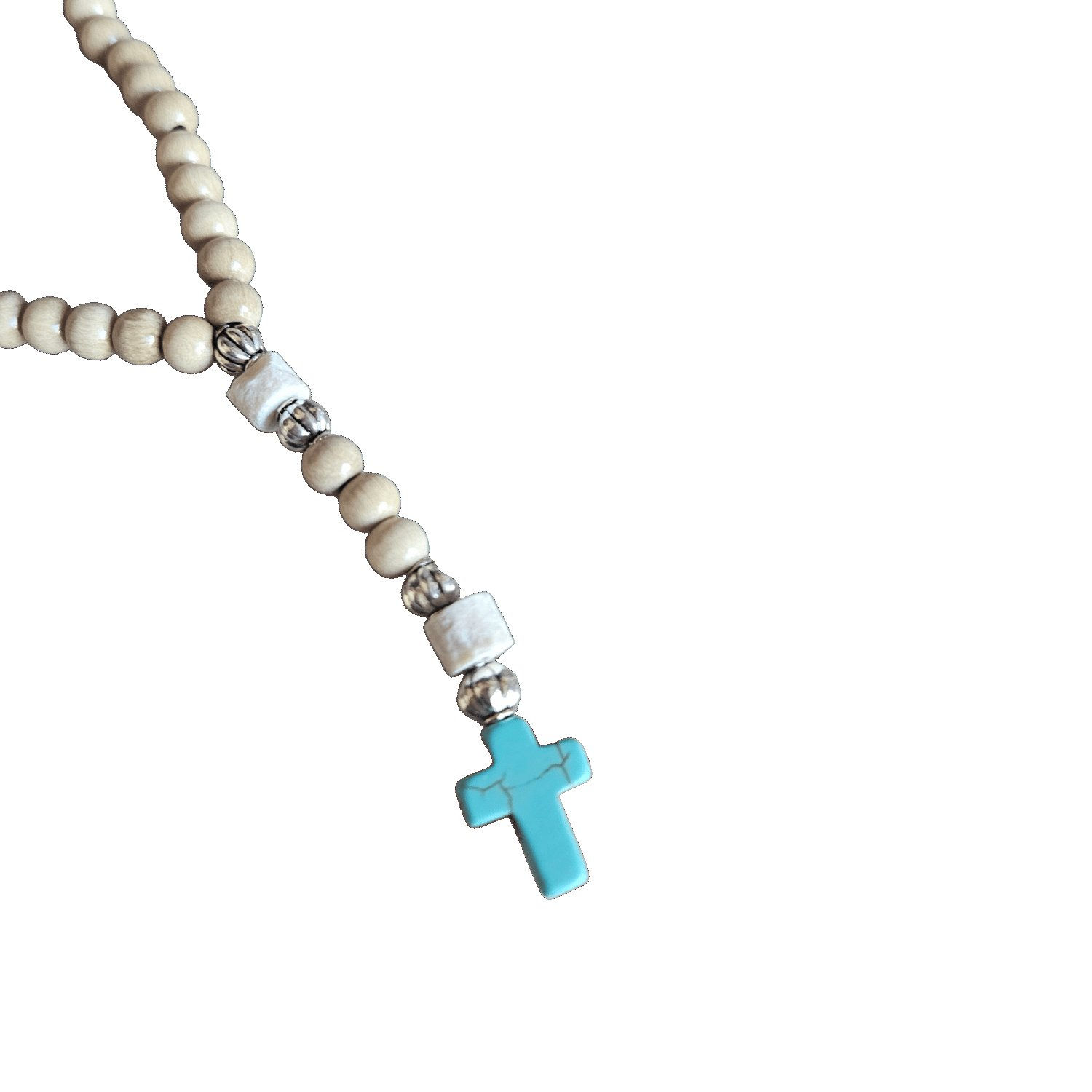 Chapelet enfant en bois verni – 55 perles et croix colorées