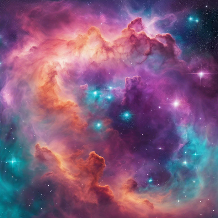 Create a Nebula whimsical image with magic and bright colors of teal, purple, blue.jpg