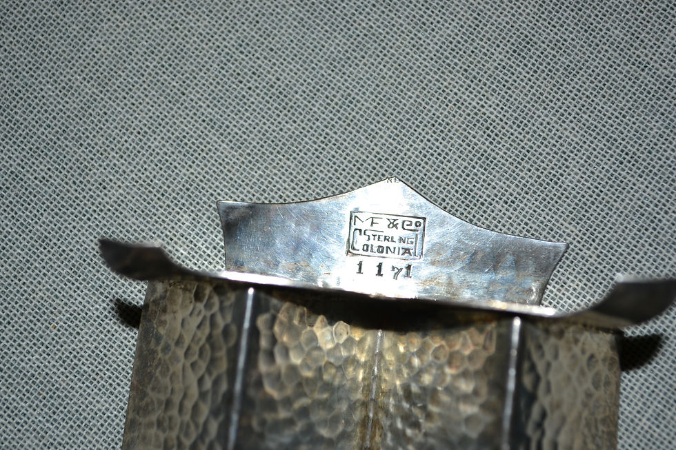 Thumbnail: sugar cube holder.  hammered silver,   Marshall Fields