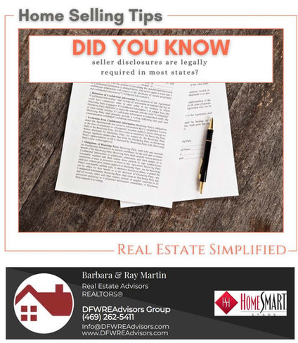 Did you know, seller disclosures are legally required in most states? For sure in Texas! Contact us for information.