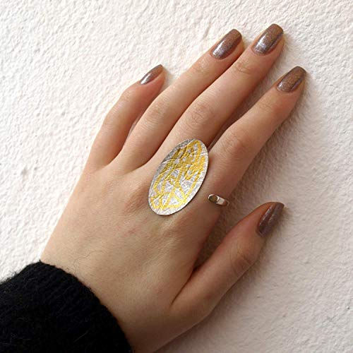 Miniatura: 'Scudo' Anello in oro puro e argento 925% (Keum-boo)