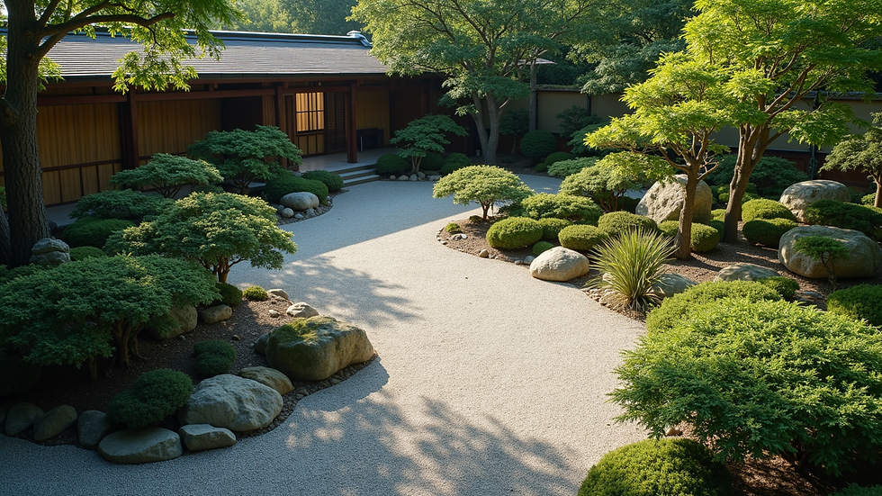 High angle view of a peaceful zen garden