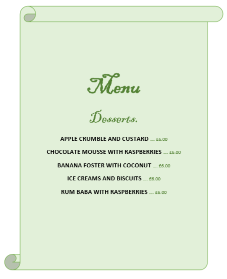 Desserts + Prices