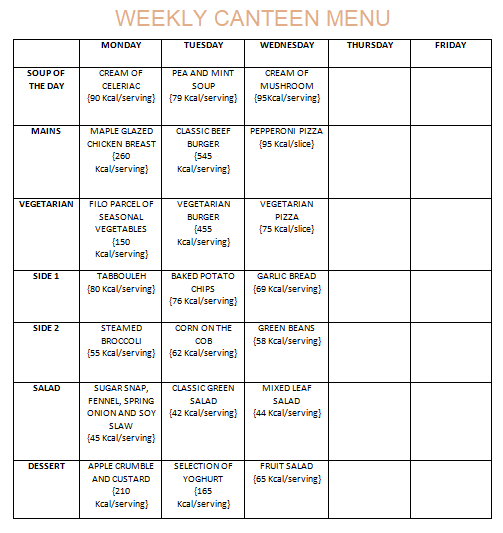 Weekly Canteen Menu