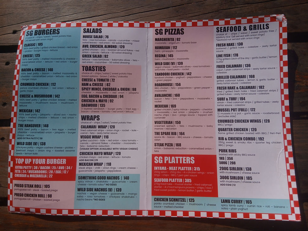 This is the food menu, showcasing the price of each meal we had || picture by Owentando Zantsi