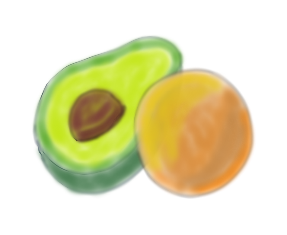An avocado and an orange