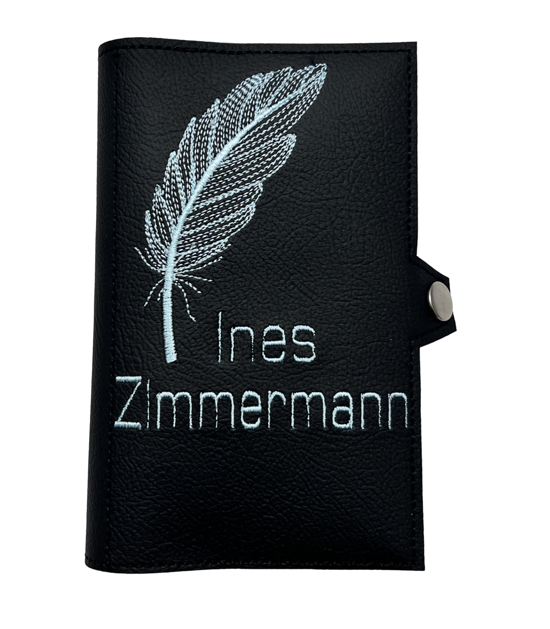 Kunstleder NotizBuch Umschlag m. Notizblöcken mit Name & Motiv Feder bestickt