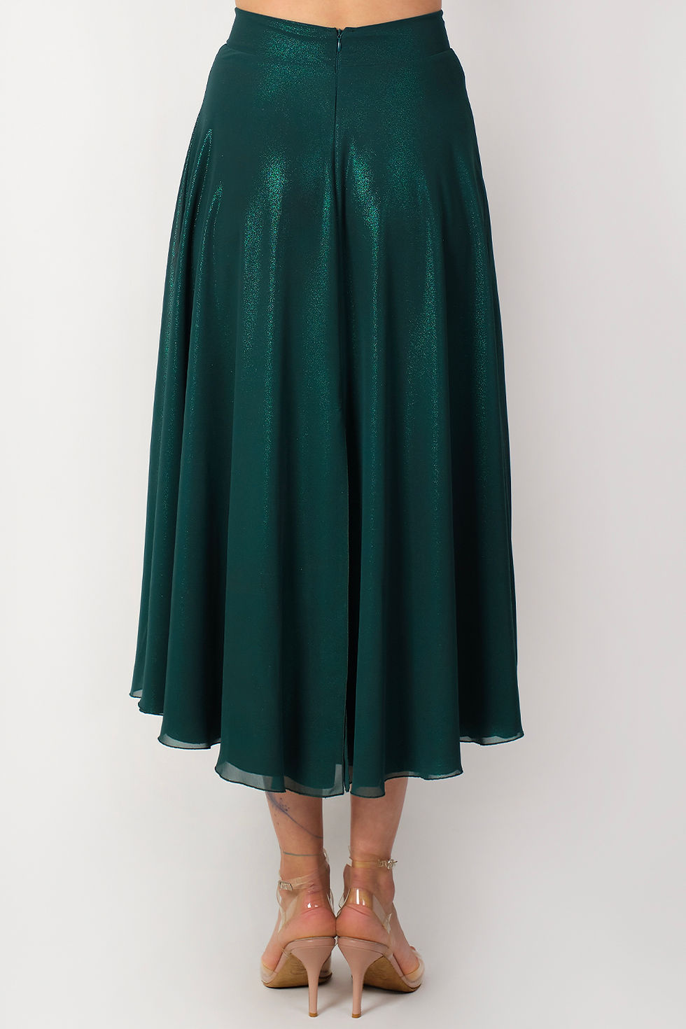 Thumbnail: Hipnoz - Green Shiny Chiffon - Satin Skirt & 'Shiny Peacock' Long Sleeve Top Set