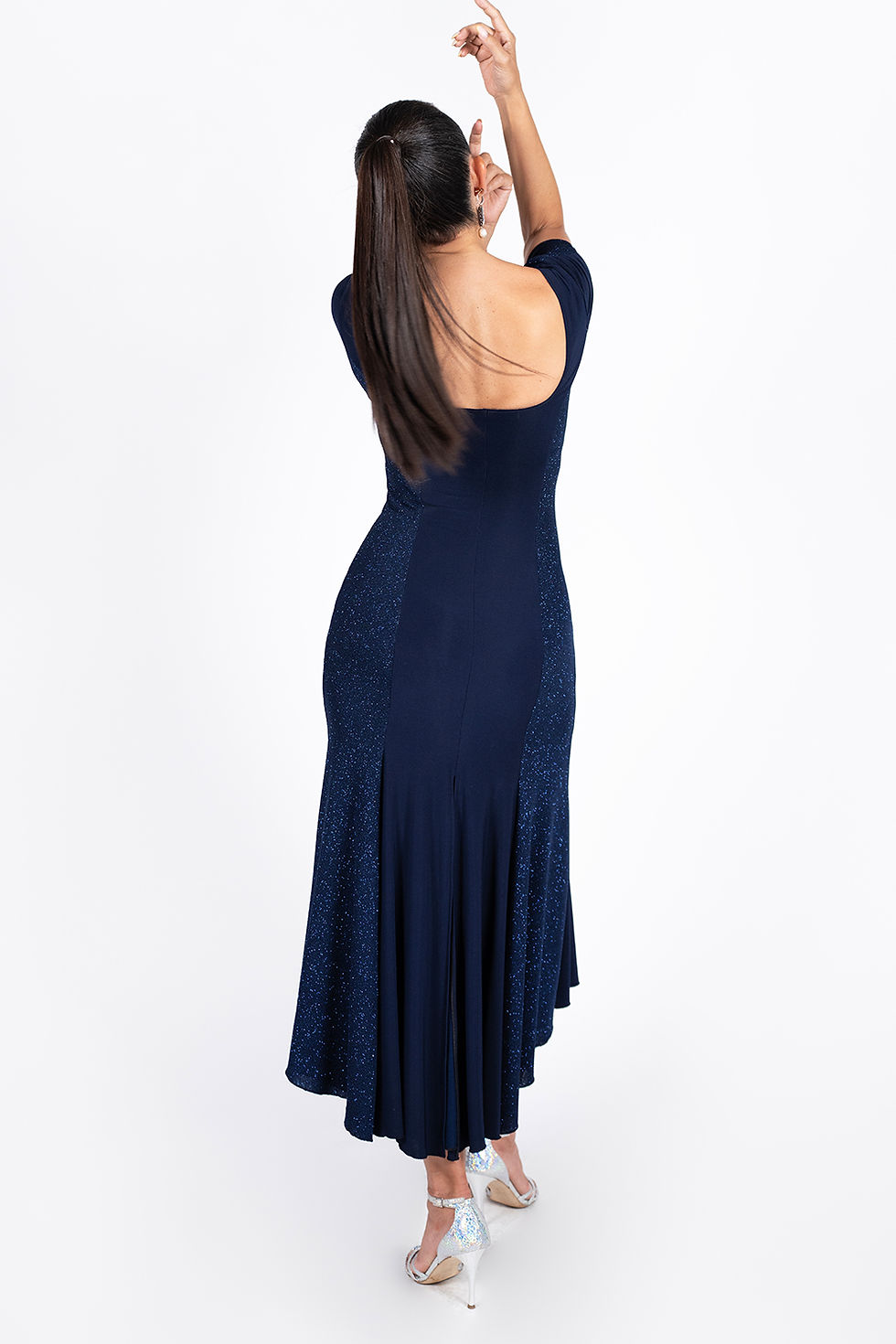Thumbnail: Melpomene - Short Sleeves - Navy - Shiny Navy Tango  Dress