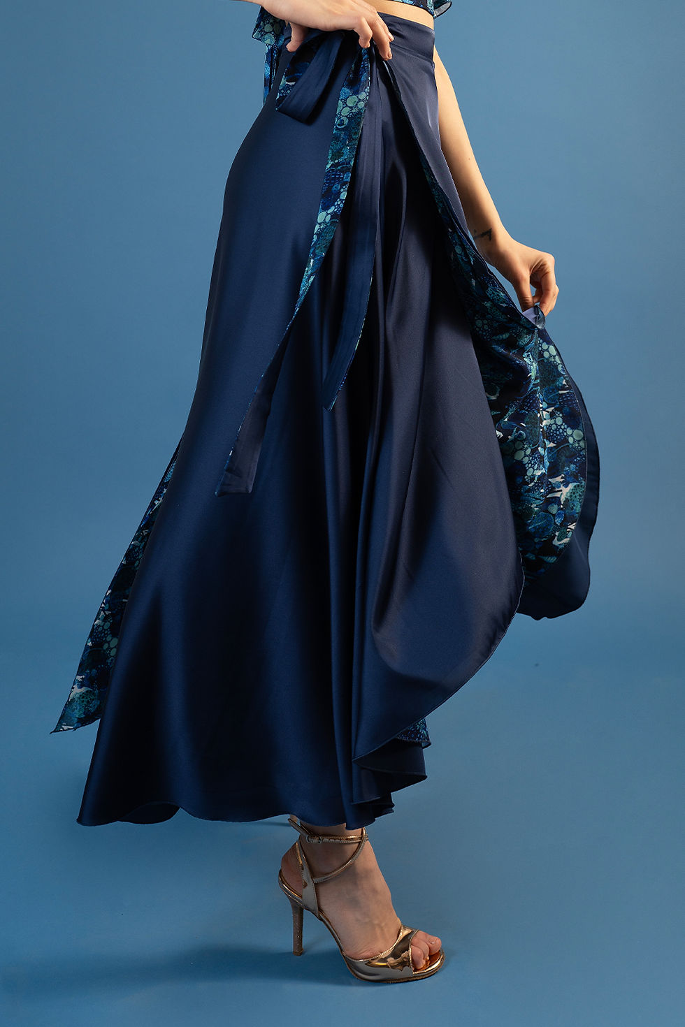 Thumbnail: TerpSichore - Abstract Balls Navy - Navy Satin Reversible Tango Skirt