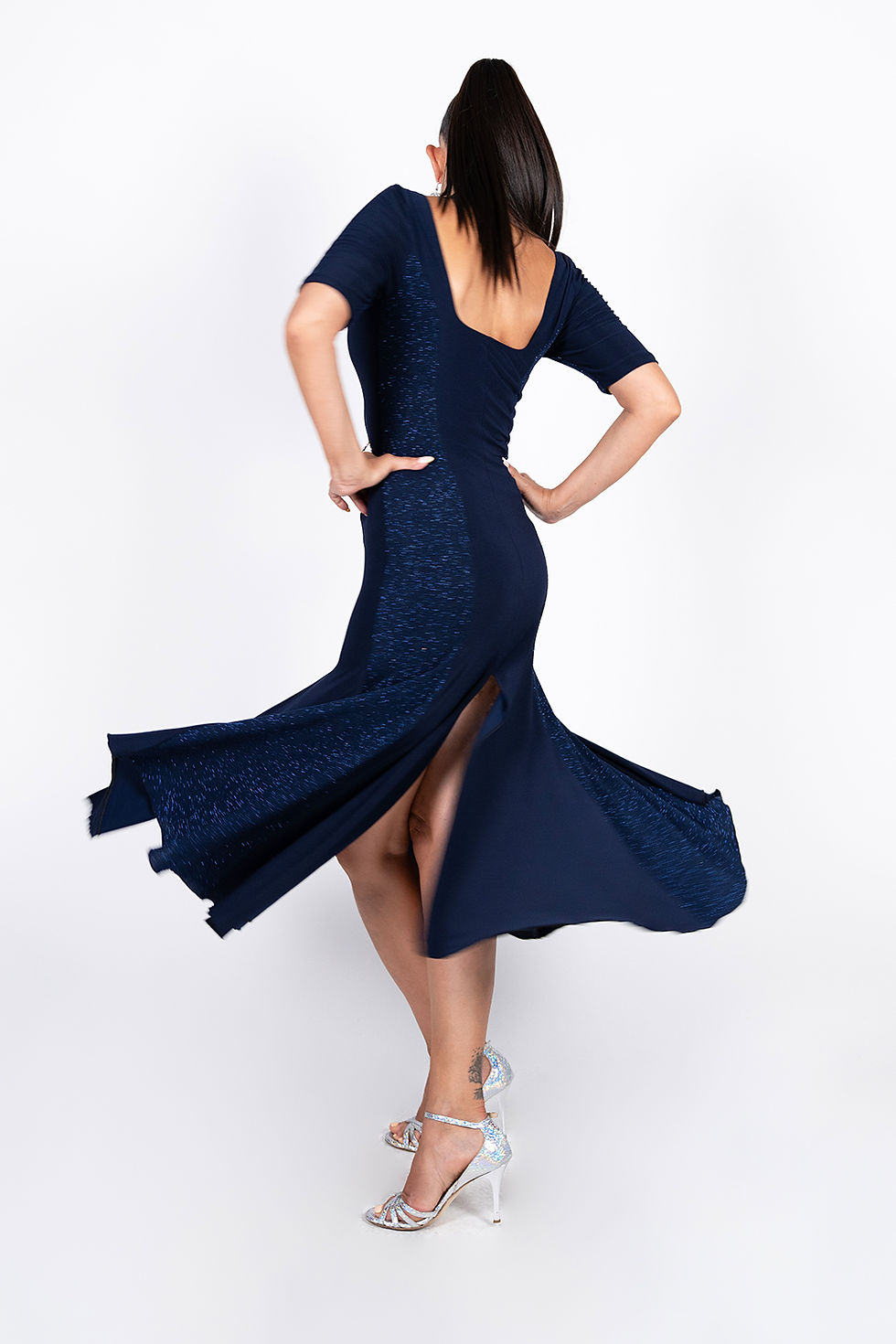 Thumbnail: Melpomene - Short Sleeves - Navy - Shiny Navy Tango  Dress
