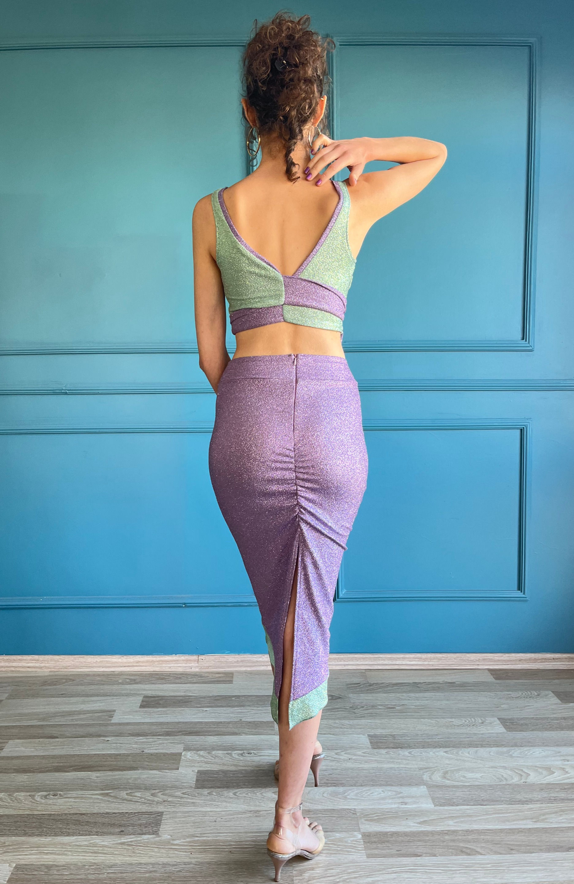 Nyx Lilac Shiny Tango Skirt & Minty Top Set