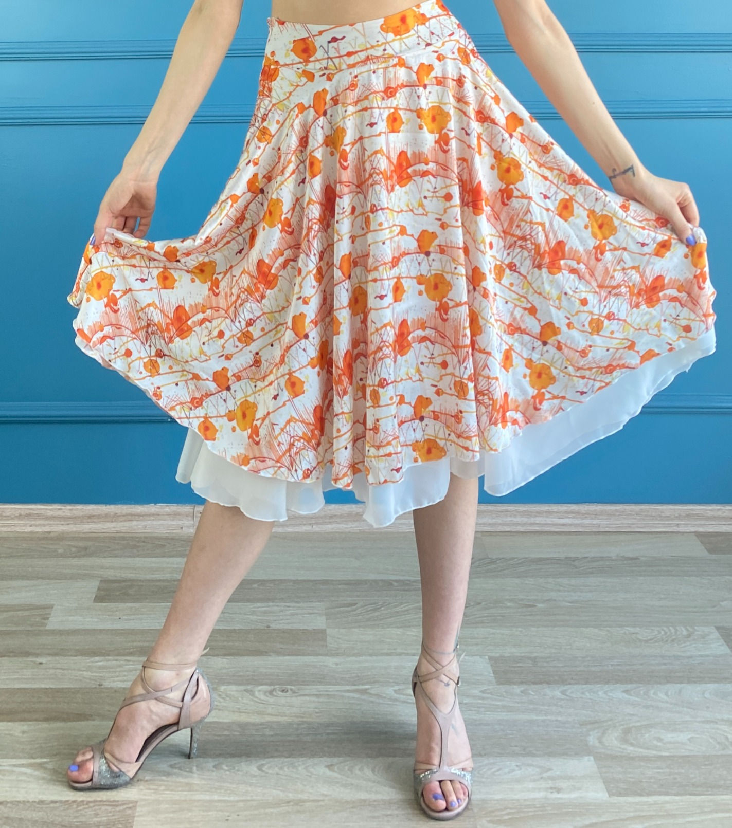 Hipnoz- Orange Bridge Circle Satin Tango Skirt