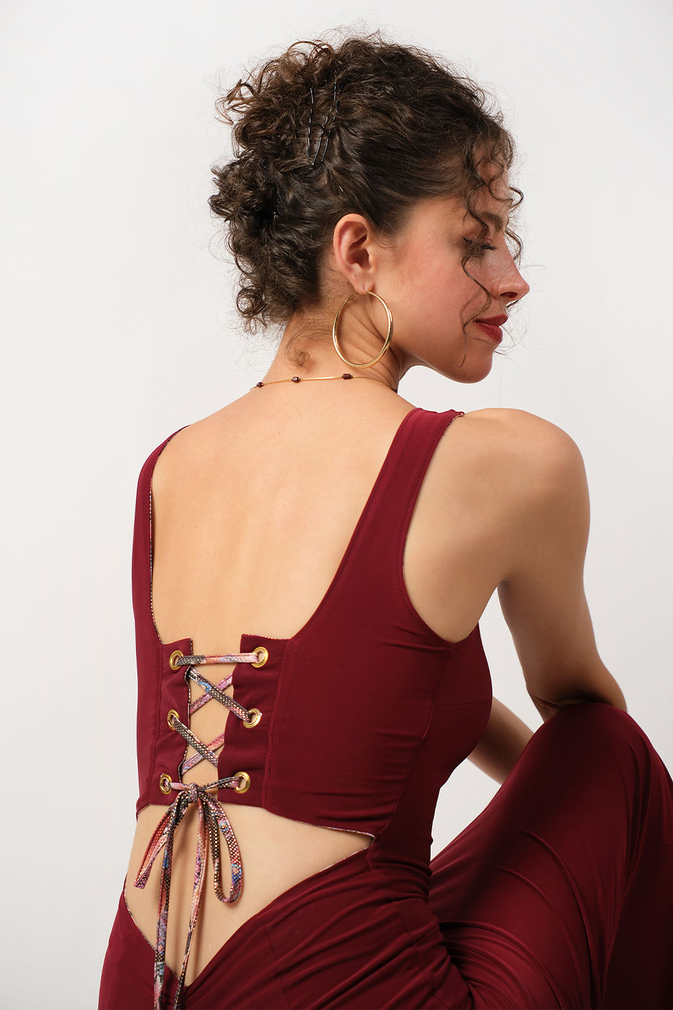 Thumbnail: Ra - Shiny Burgundy Peacock & Burgundy Reversible Tango Dress