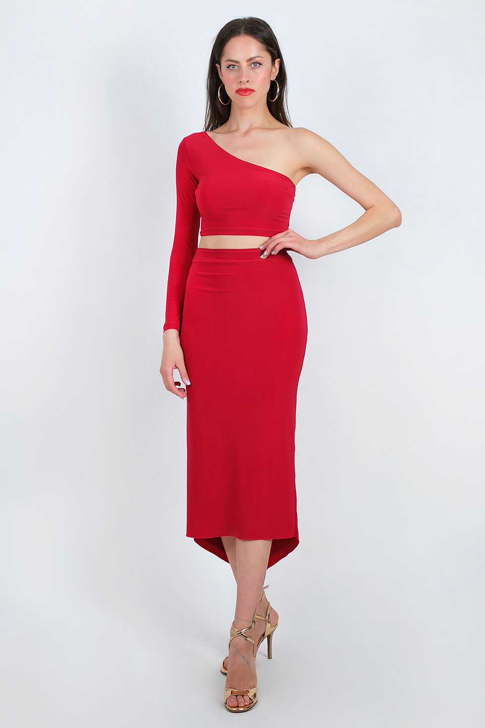 Thumbnail: Bellisima Red Skirt & Helen Long Sleve Tango Top Set