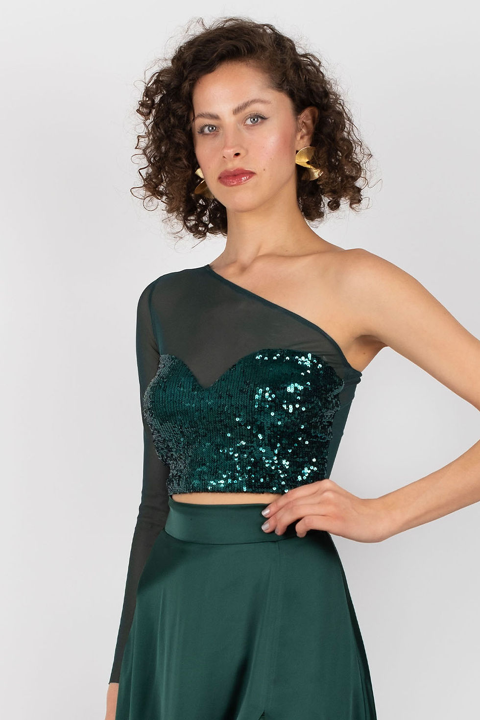 Thumbnail: Hipnoz - Green Satin Skirt / Talia - Green Sequin Top Tango Set