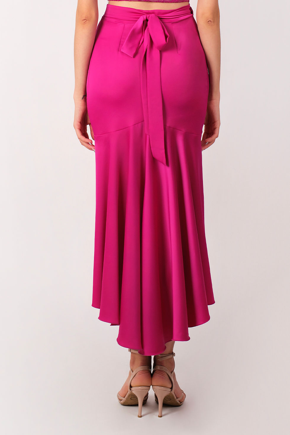 Thumbnail: Agus - Fushia Satin Skirt & Bridge Lace Tango Top Set